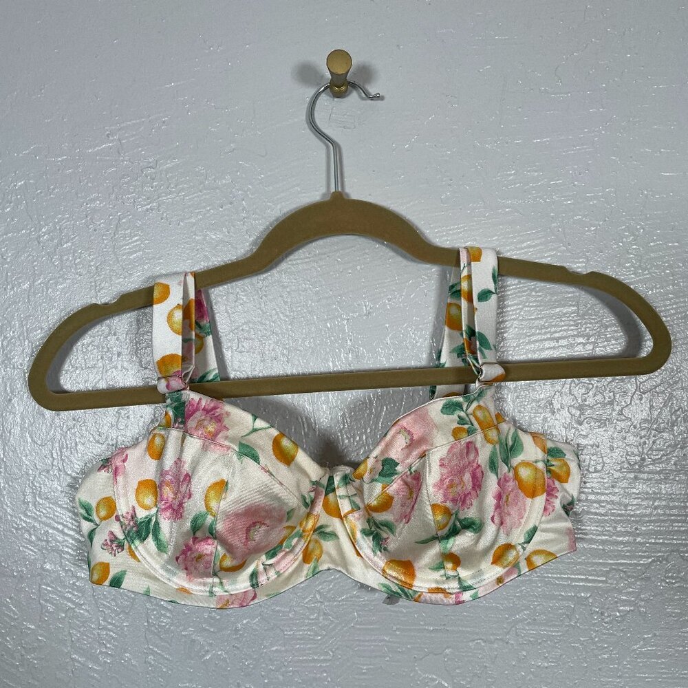 Victorias Secret Women 36C Lemon Citrus Floral Bikini Top Underwire Padded Beach